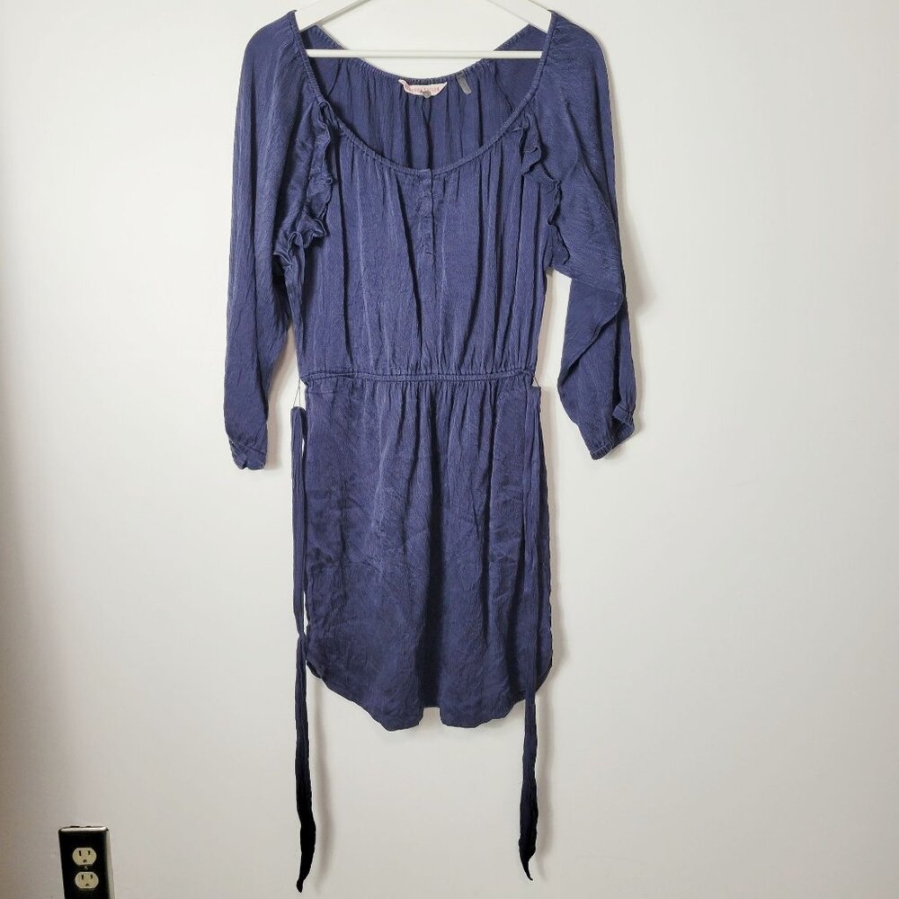 Rebecca Taylor Size 4 Blue Silk Ruffled Tie Mini Textured Dress